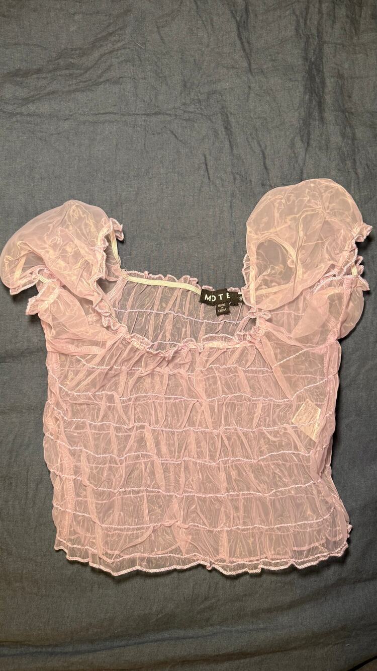 Motel Lavender Mesh Puff Sleeve Crop Top Size Small
